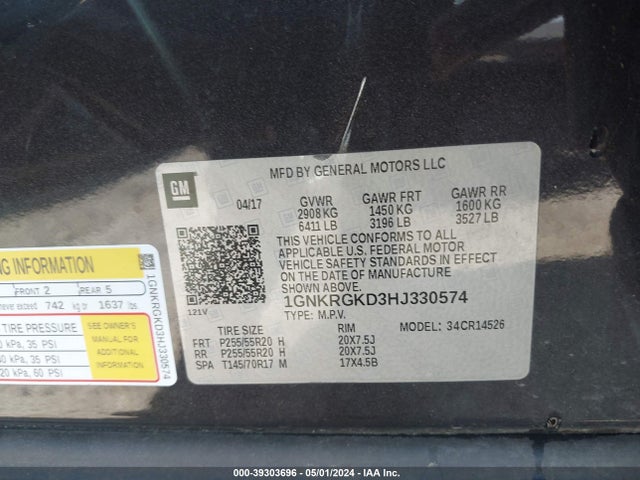 Chevrolet Traverse 1lt 2017 1GNKRGKD3HJ330574 Image 9