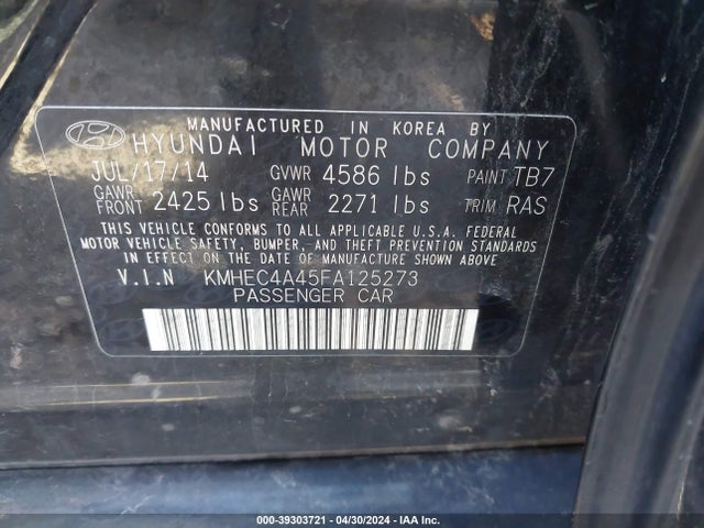 Hyundai Sonata Hybrid Limited 2015 KMHEC4A45FA125273 Image 9