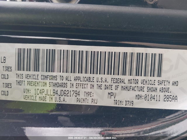 1C4PJLLB4JD621794 Jeep Cherokee Latitude Plus Fwd