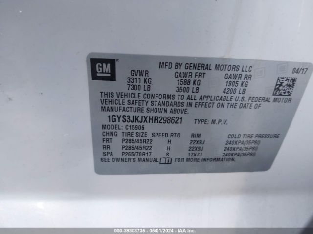 1GYS3JKJXHR298621 Cadillac Escalade Esv Premium Luxury