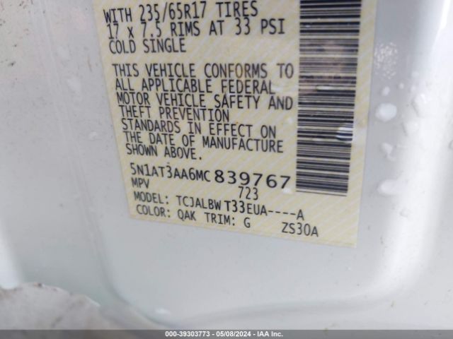 5N1AT3AA6MC839767 Nissan Rogue S Fwd