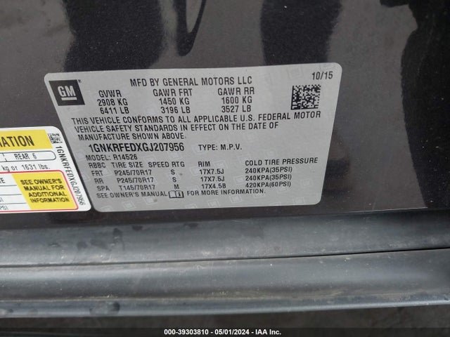 Chevrolet Traverse Ls 2016 1GNKRFEDXGJ207956 Image 9