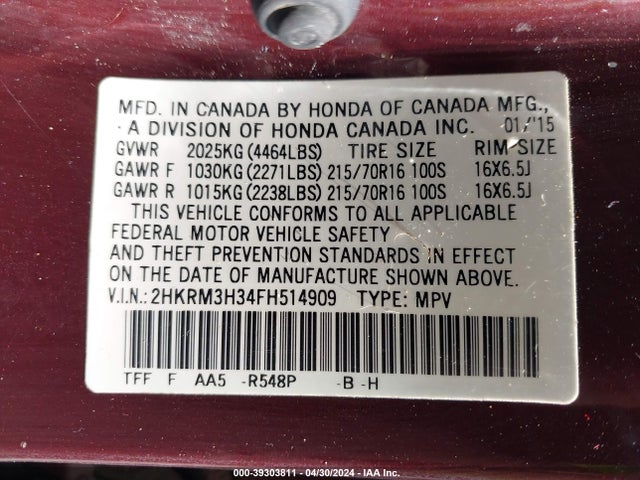 Honda CR-V LX 2015 2HKRM3H34FH514909 Image 9
