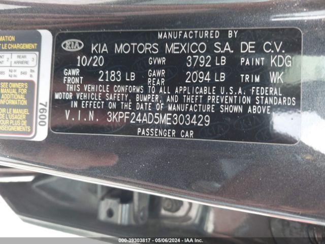 3KPF24AD5ME303429 KIA FORTE FE