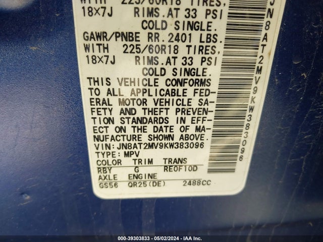 Nissan ROGUE SV 2019 JN8AT2MV9KW383096 Image 9