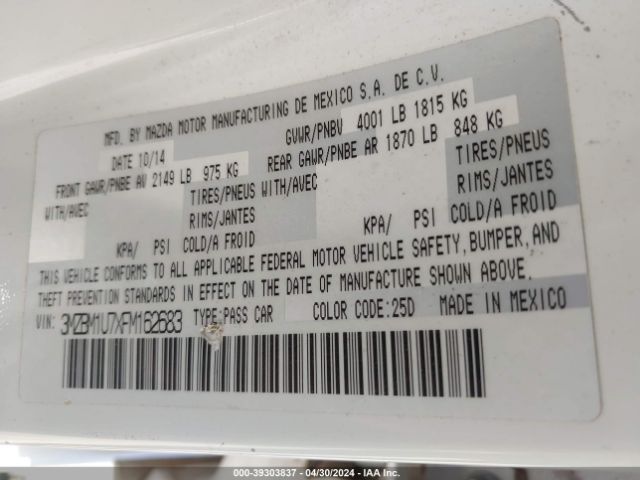 3MZBM1U7XFM162683 Mazda Mazda3 I Sport