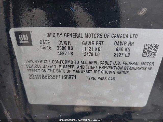 Chevrolet Impala Limited Lt 2015 2G1WB5E35F1168971 Image 9