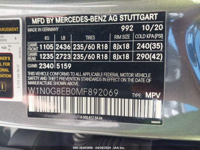 W1N0G8EB0MF892069 Mercedes-Benz Glc 300 4matic Suv