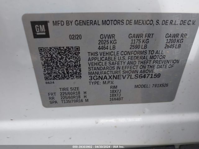 2020 CHEVROLET EQUINOX 3GNAXNEV7LS647159 Photo 8
