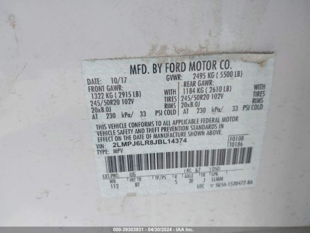 2LMPJ6LR8JBL14374 Lincoln Mkx Reserve