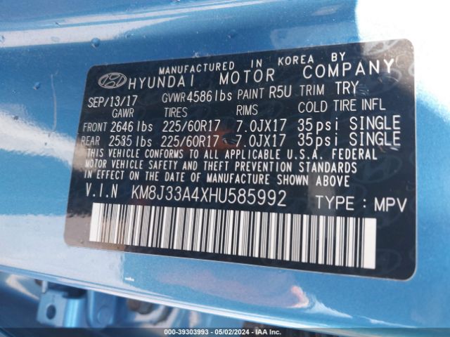 2017 HYUNDAI TUCSON KM8J33A4XHU585992 Photo 8