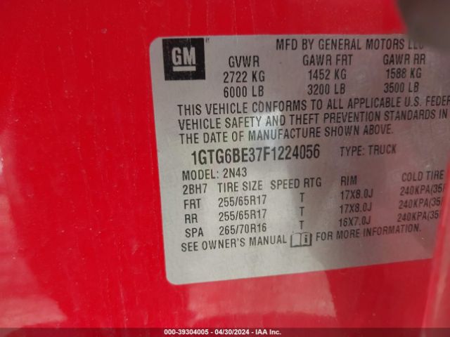 1GTG6BE37F1224056 GMC CANYON SLE