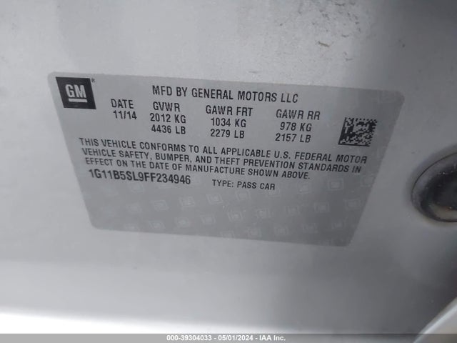 Chevrolet MALIBU LS 2015 1G11B5SL9FF234946 Image 9