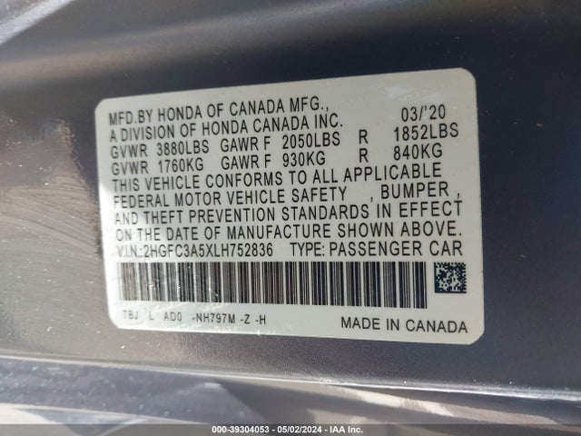 Honda CIVIC SI COUPE 2020 2HGFC3A5XLH752836 Image 9