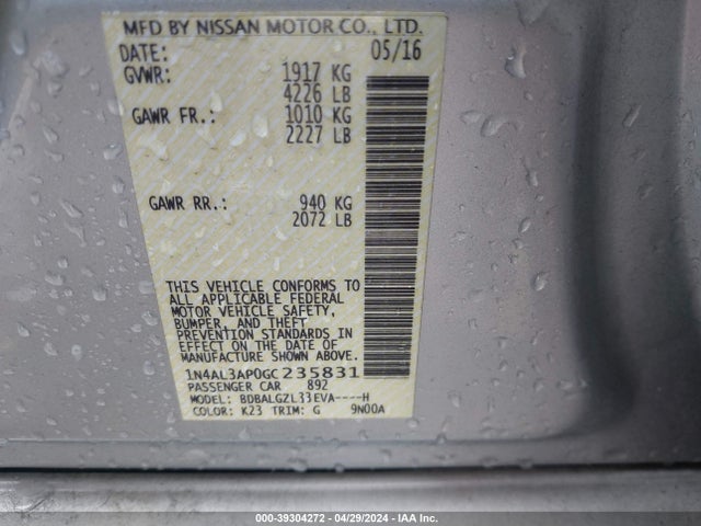 Nissan Altima 2.5 S 2016 1N4AL3AP0GC235831 Image 9