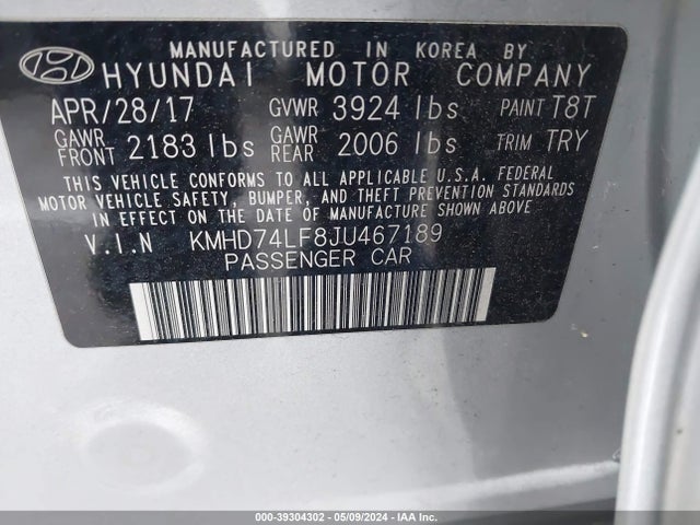 Hyundai ELANTRA SE 2018 KMHD74LF8JU467189 Image 9