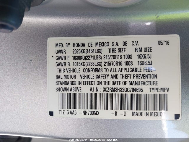 Honda CR-V LX 2016 3CZRM3H32GG704695 Image 9