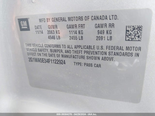 Chevrolet Impala Limited Ls 2015 2G1WA5E34F1122924 Image 9