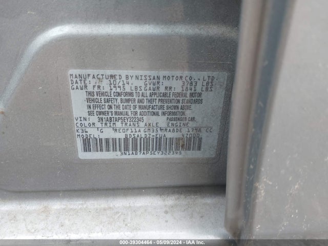 Nissan SENTRA SV 2014 3N1AB7AP5EY322345 Image 9