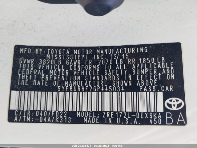Toyota Corolla S Plus 2016 5YFBURHE2GP445034 Image 9