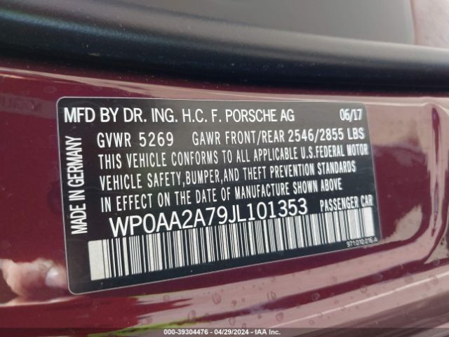 WP0AA2A79JL101353 Porsche Panamera