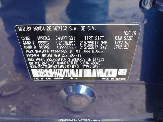Honda HR-V LX 2017 3CZRU6H33HM704970 Image 9