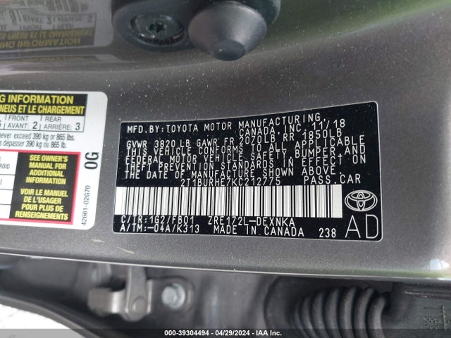 Toyota COROLLA LE 2019 2T1BURHE7KC212775 Image 9