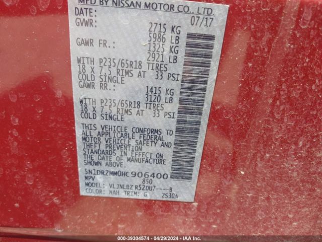 5N1DR2MM0HC906400 Nissan Pathfinder S