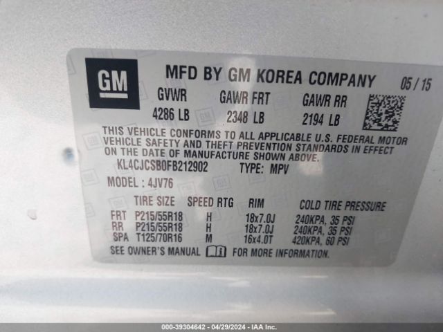 KL4CJCSB0FB212902 Buick Encore Leather