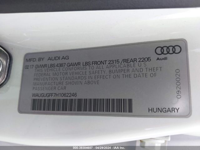 WAUGUGFF7H1062246 Audi A3 2.0t Premium
