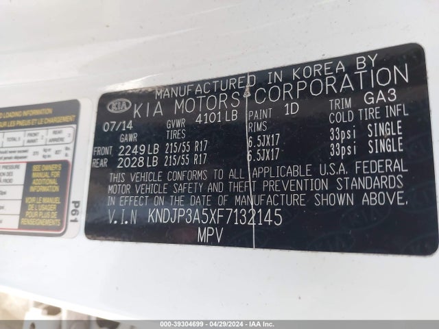 KIA SOUL + 2015 KNDJP3A5XF7132145 Image 9