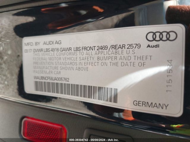 WAUBNCF58JA005762 Audi A5 2.0t Premium