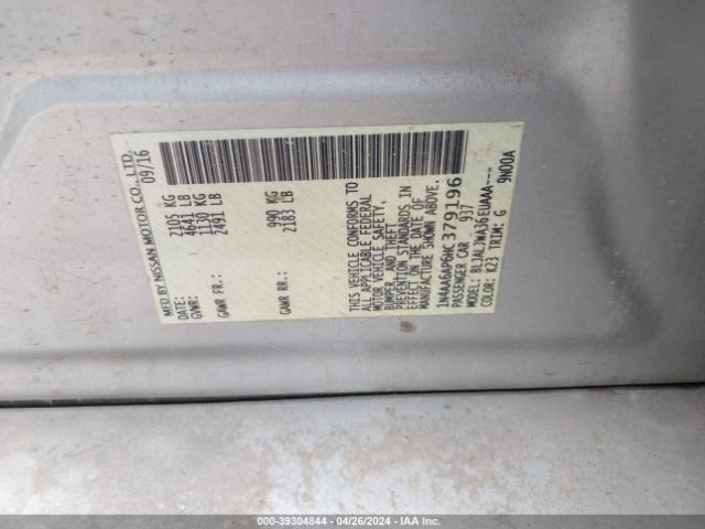 1N4AA6AP6HC379196 Nissan Maxima 3.5 Platinum/3.5 S/3.5 Sl/3.5 Sr/3.5 Sv