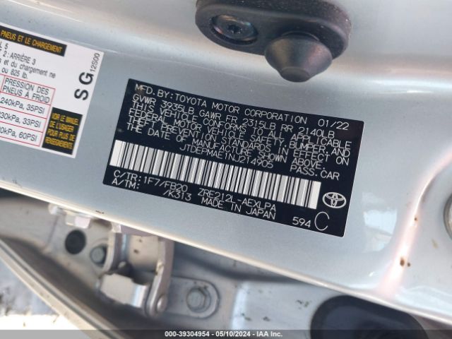 JTDEPMAE1NJ214905 Toyota COROLLA LE