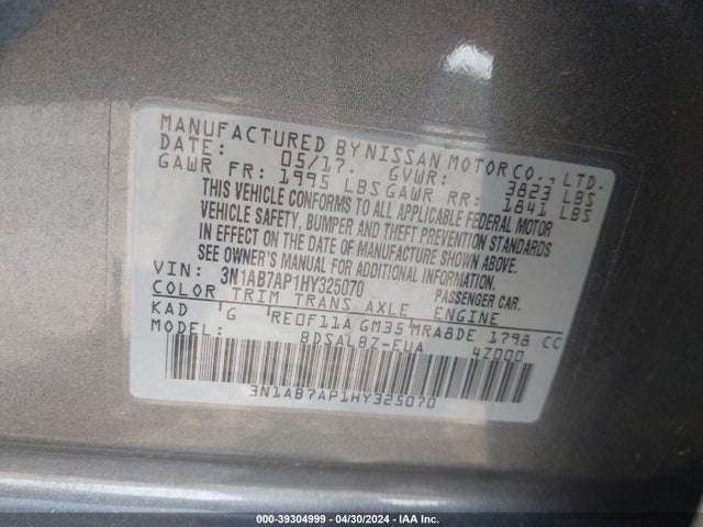 Nissan SENTRA S 2017 3N1AB7AP1HY325070 Image 9