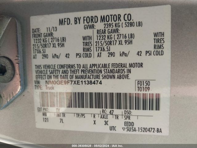 NM0GE9F7XE1138474 Ford Transit Connect Xlt