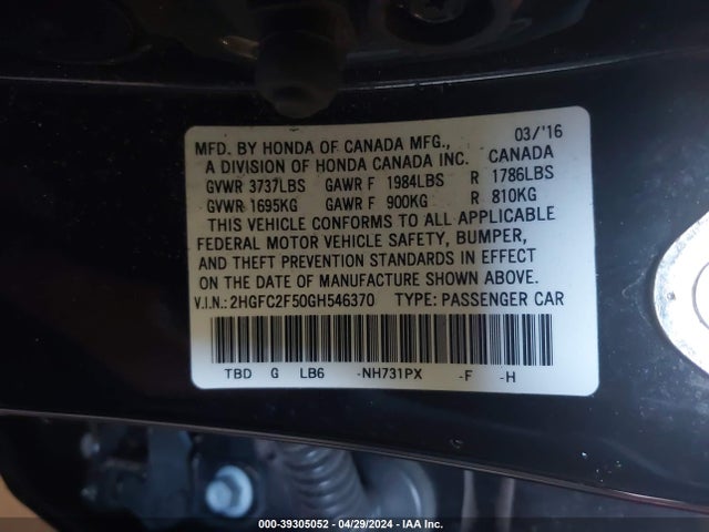 Honda Civic Lx 2016 2HGFC2F50GH546370 Image 9