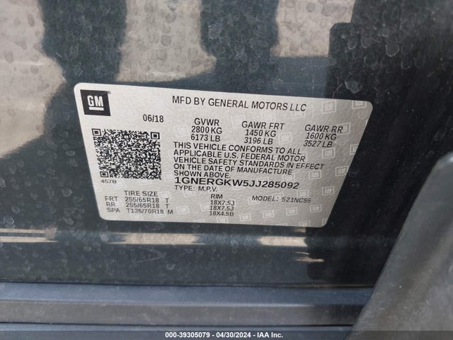Chevrolet Traverse 1lt 2018 1GNERGKW5JJ285092 Image 9