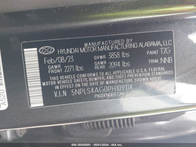 5NPLS4AG0PH109114 Hyundai ELANTRA SEL