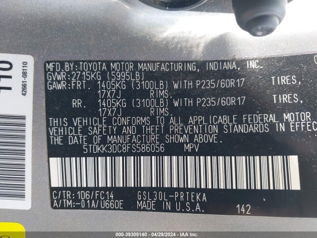 Toyota Sienna Le 8 Passenger 2015 5TDKK3DC8FS586056 Image 9