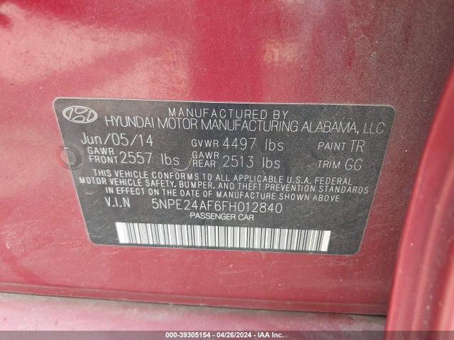 Hyundai SONATA SE 2015 5NPE24AF6FH012840 Image 9