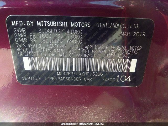ML32F3FJXKHF15266 Mitsubishi Mirage G4 Es
