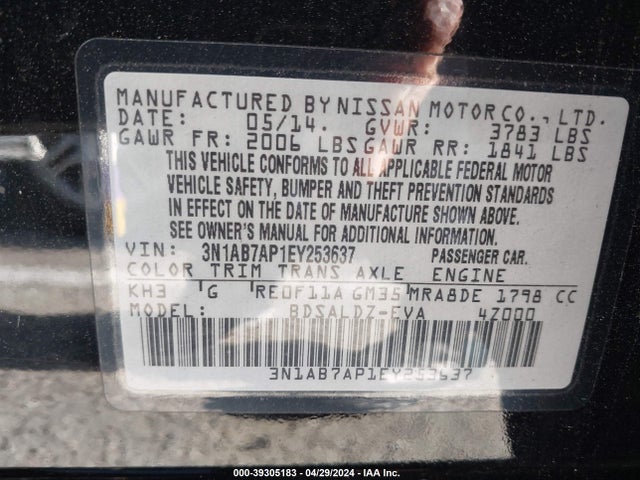 Nissan SENTRA SV 2014 3N1AB7AP1EY253637 Image 9