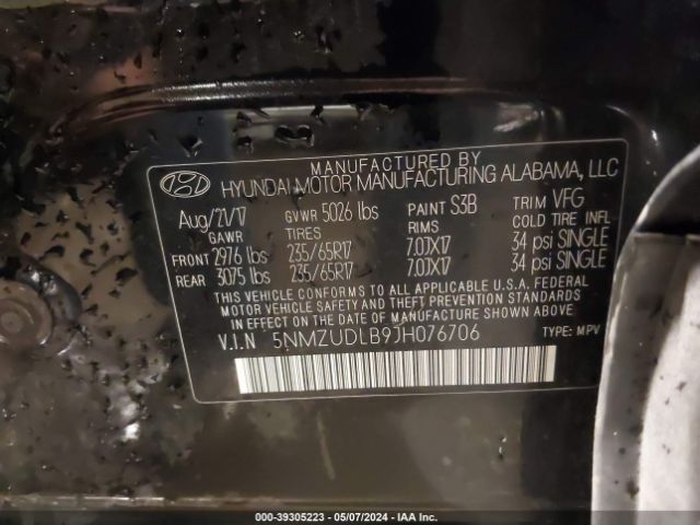 5NMZUDLB9JH076706 Hyundai Santa Fe Sport 2.4l