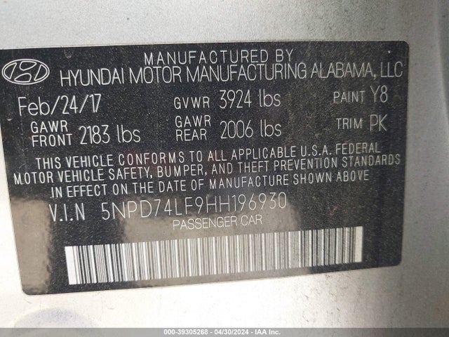 Hyundai ELANTRA SE 2017 5NPD74LF9HH196930 Image 9
