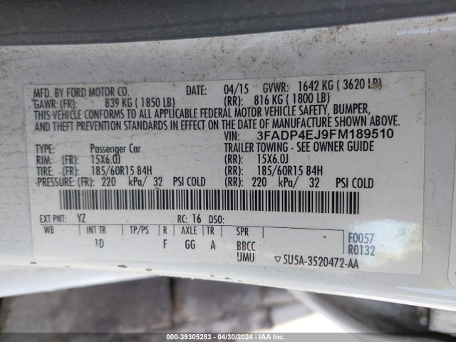Ford FIESTA SE 2015 3FADP4EJ9FM189510 Image 9