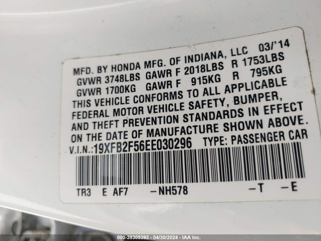 Honda Civic Lx 2014 19XFB2F56EE030296 Image 9