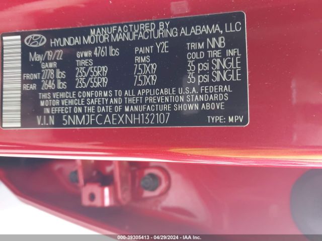 5NMJFCAEXNH132107 Hyundai TUCSON SEL