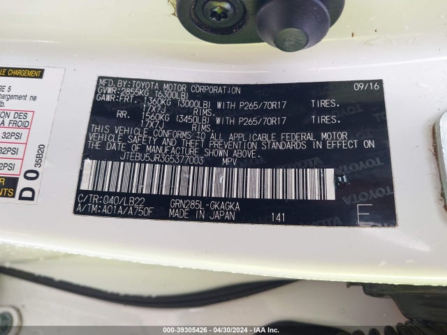 Toyota 4runner Sr5 Premium 2016 JTEBU5JR3G5377003 Image 9