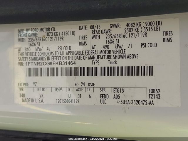 1FTNR2CG8FKB31464 Ford Transit-250